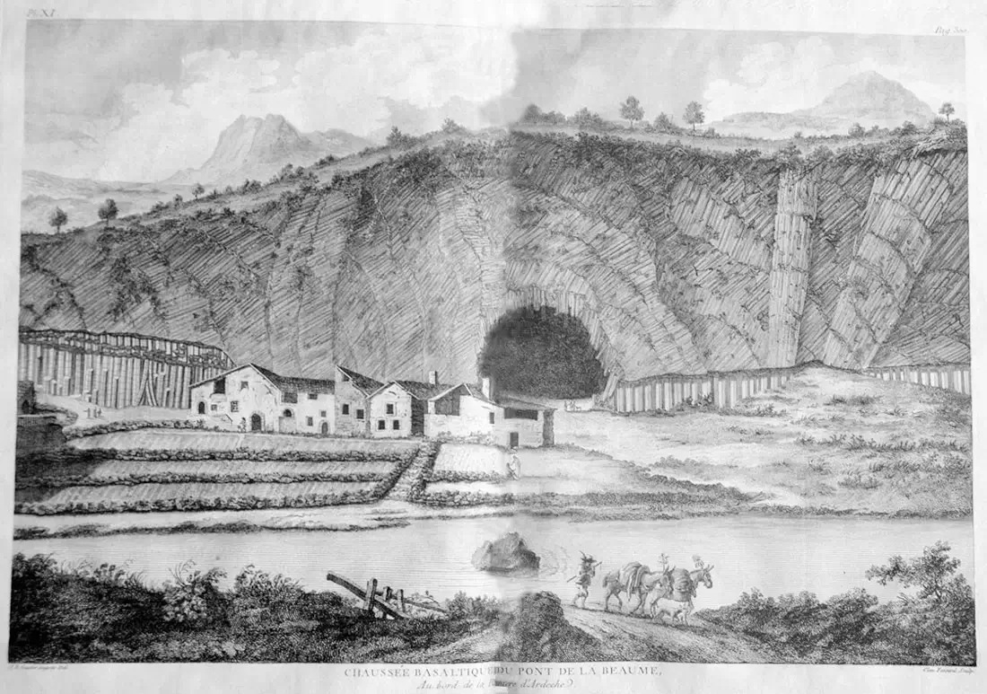 Gravure de Arnaud DAGOTY (1776) représentant la grotte de Pont-de-Labeaume